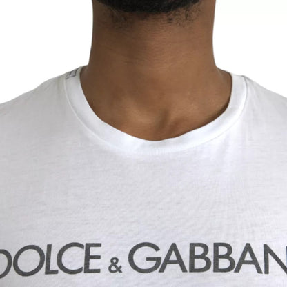 Dolce & Gabbana White Logo Cotton Crew Neck Short Sleeves T-shirt