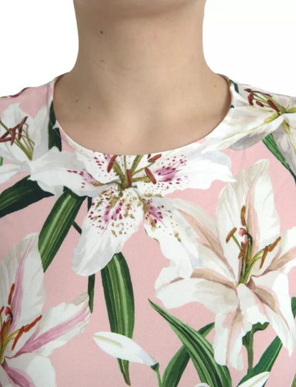 Dolce & Gabbana Pink Floral Viscose Round Neck Blouse Top