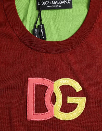 Dolce & Gabbana Red Green Silk DG Logo Sleeveless Tank Top