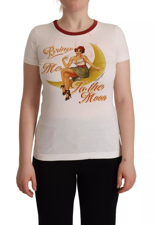 Dolce & Gabbana White Bring Me To The Moon Print Round Neck Top