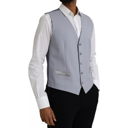 Dolce & Gabbana Light Blue Wool Formal Dress Waistcoat Vest