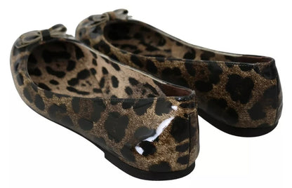 Dolce & Gabbana Brown Leopard Ballerina Flats Leather Shoes