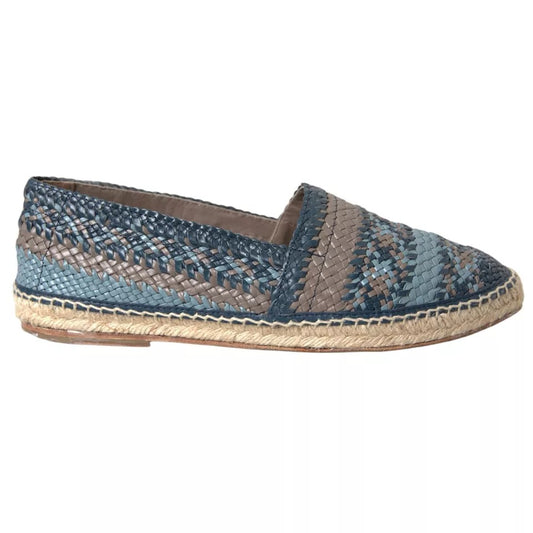 Dolce & Gabbana Blue Gray Woven Leather Buffalo Espadrille Shoes