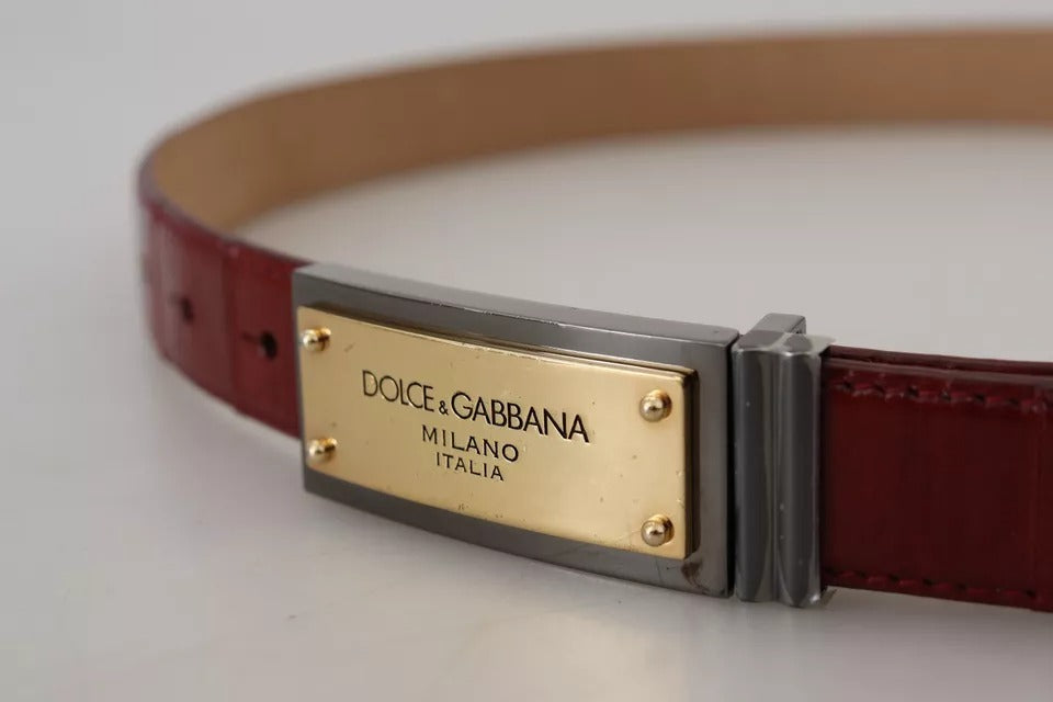 Dolce & Gabbana Brown Leather Gold Engraved Metal Buckle Belt