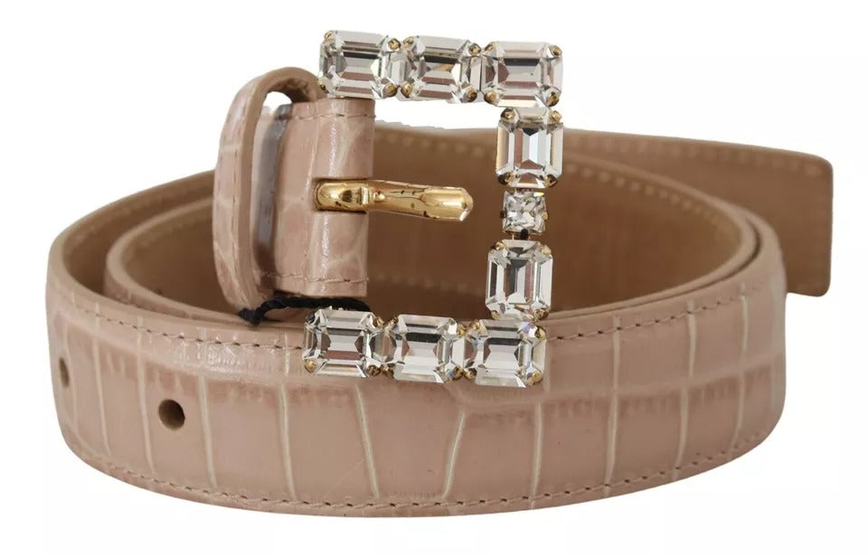 Dolce & Gabbana Beige Leather Crystal Buckle Women Belt