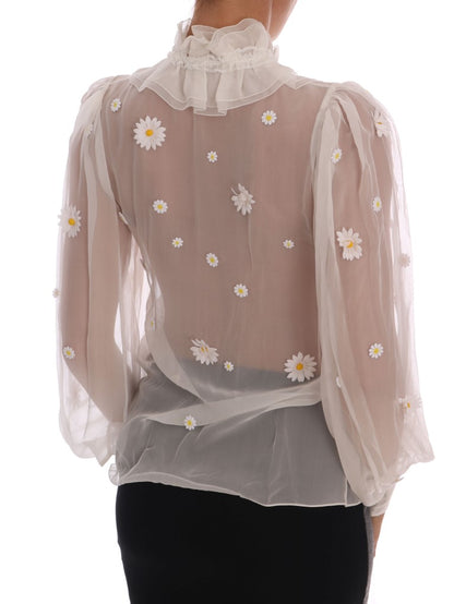 Dolce & Gabbana Elegant White Silk Daisy Blouse