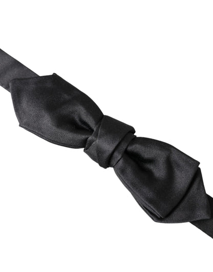 Dolce & Gabbana Black Satin Silk Adjustable Neck Men Bow Tie