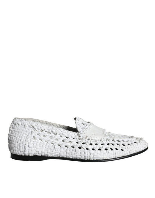 Dolce & Gabbana White Woven Leather Slip On Loafers Men Shoes