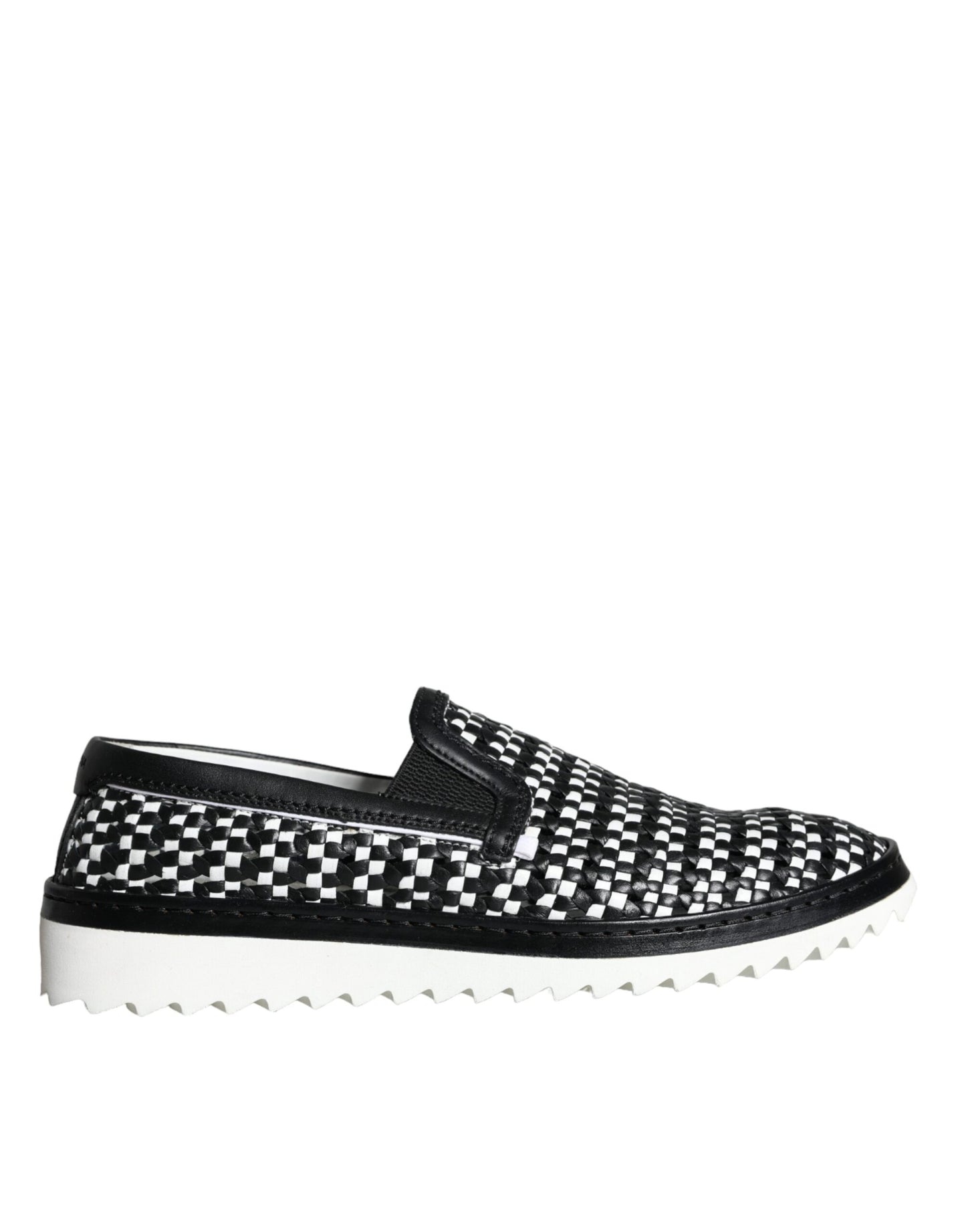 Dolce & Gabbana Black White Weaved Slip On Men Loafers Shoes