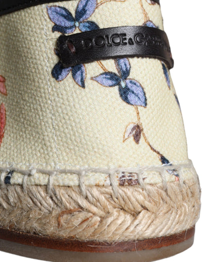 Dolce & Gabbana Beige Floral Canvas Espadrilles Slip On Shoes