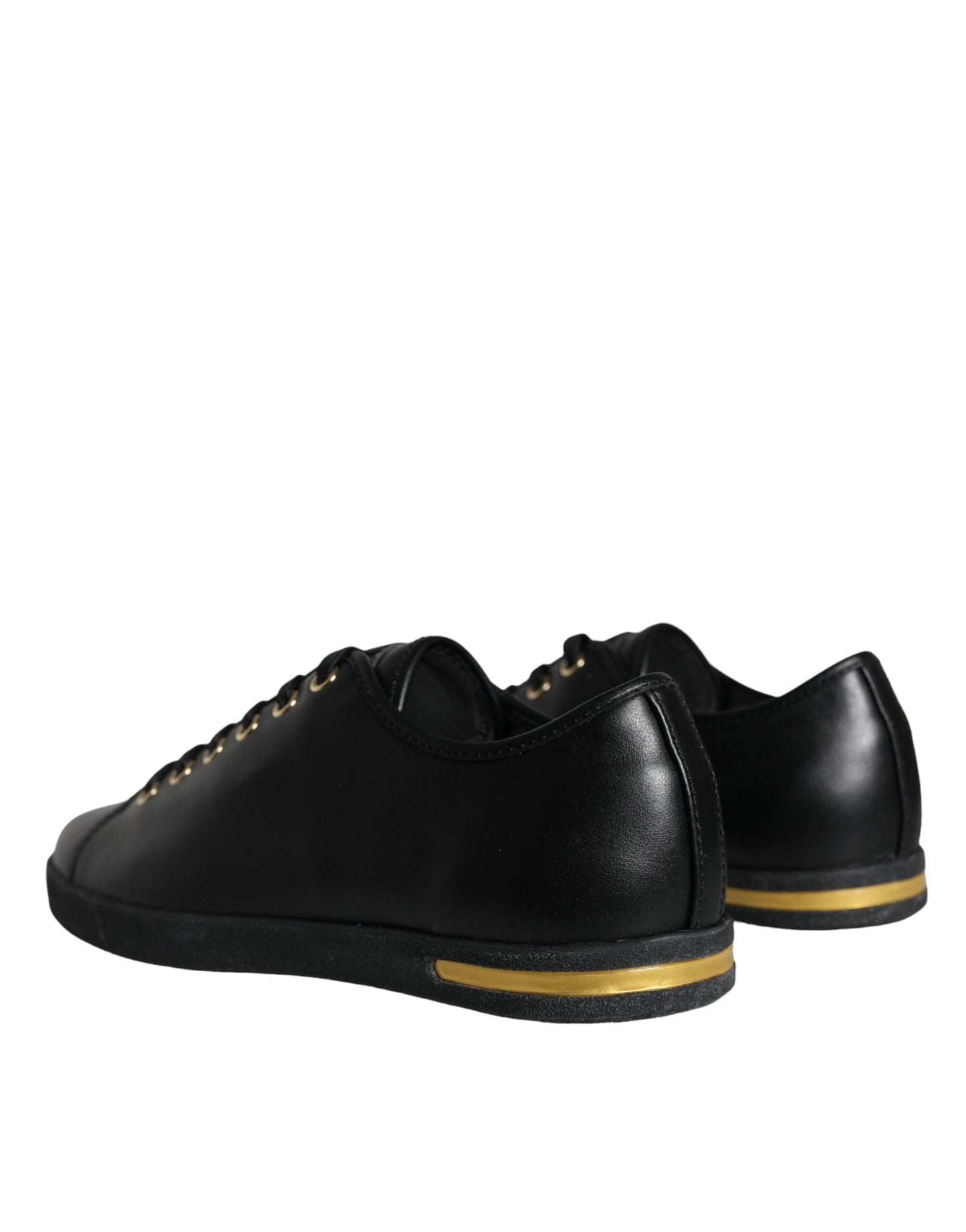 Dolce & Gabbana Black Gold Leather Classic Sneakers Shoes