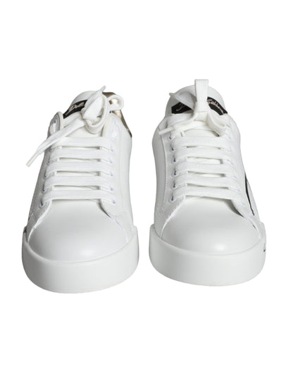 Dolce & Gabbana White Gold Portofino Low Top Leather Sneakers Shoes