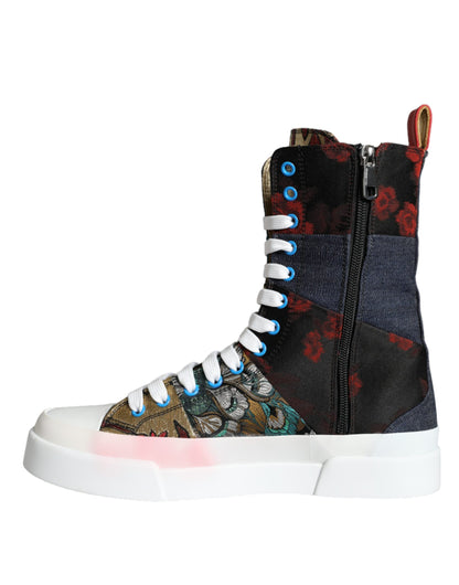 Dolce & Gabbana Multicolor Patchwork Logo High Top Sneakers Shoes