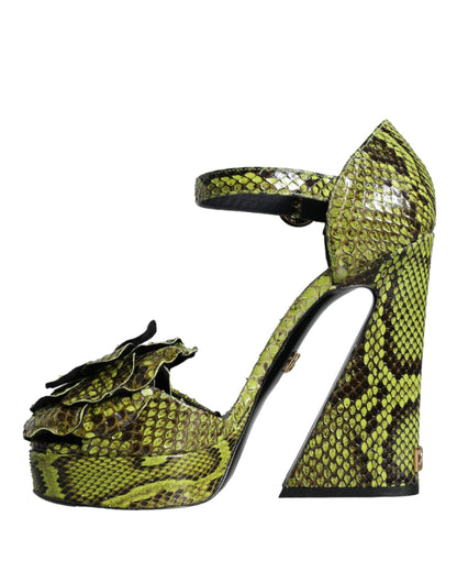 Dolce & Gabbana Green Exotic Leather Ankle Strap Heels Sandals Shoes