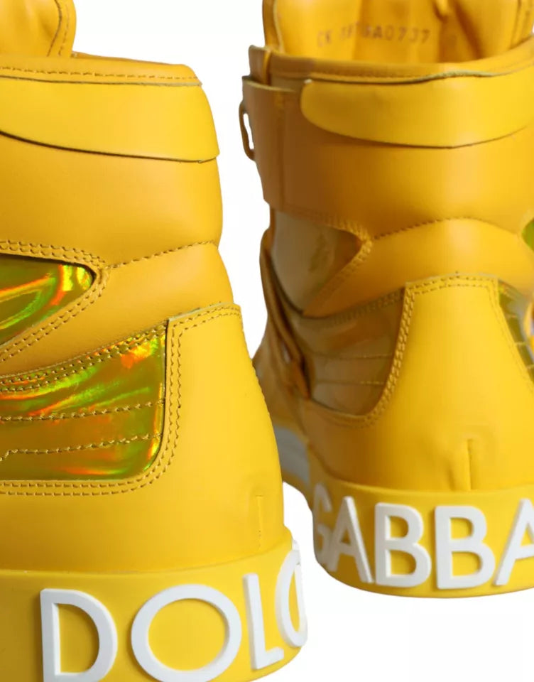 Dolce & Gabbana Yellow White Leather High Top Sneakers Shoes