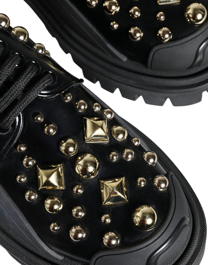 Dolce & Gabbana Black Leather Trekking Derby Embellished Shoes