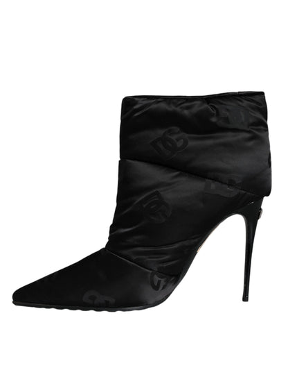 Dolce & Gabbana Black DG Logo Padded Heels Ankle Boots Shoes