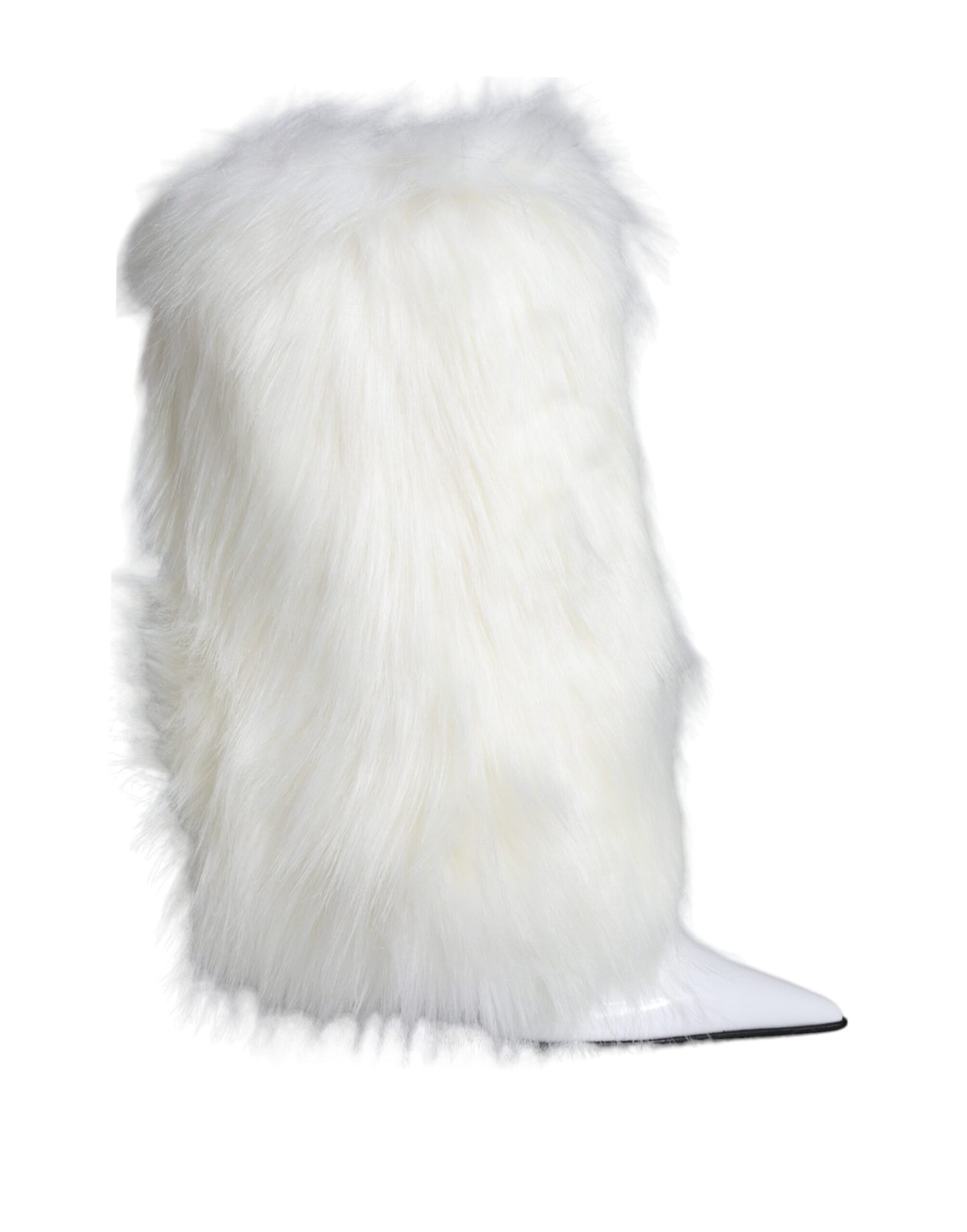 Dolce & Gabbana White Fur Leather Heels Mid Calf Boots Shoes