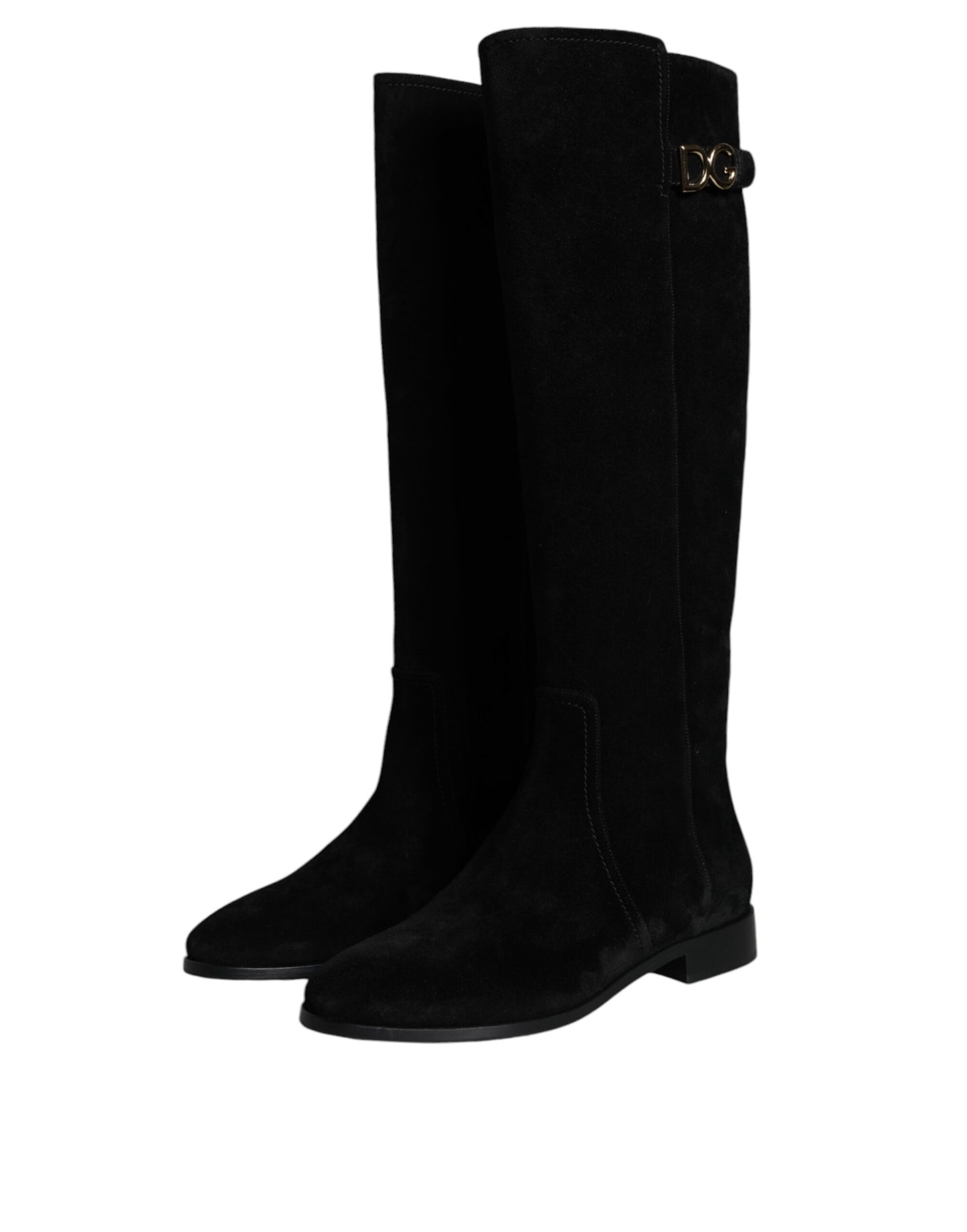 Dolce & Gabbana Black Suede Leather Knee High Boots Shoes