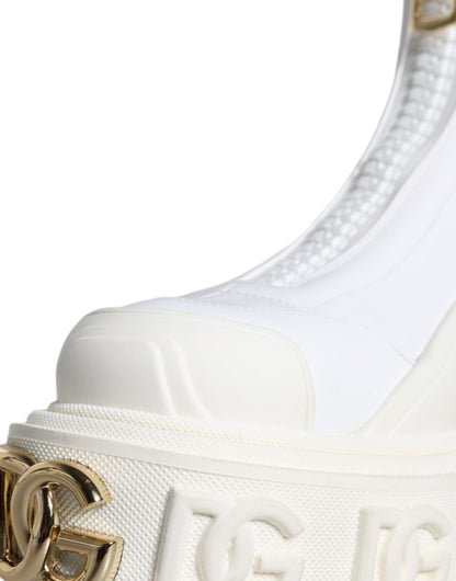 Dolce & Gabbana White Leather Rubber Logo Ankle Boots Shoes