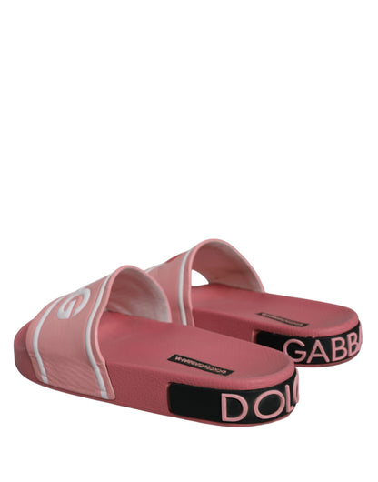 Dolce & Gabbana Pink Leather I Love D&G Sandals Slides Shoes