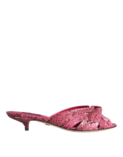 Dolce & Gabbana Pink Python Leather Kitten Heels Slides Shoes