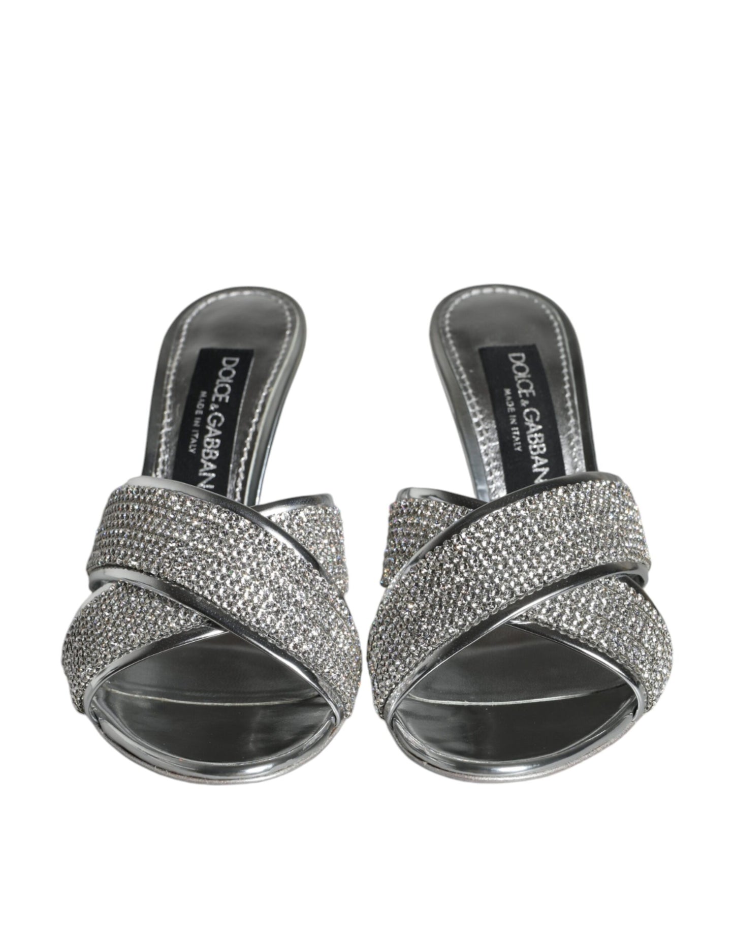 Dolce & Gabbana Silver Crystals Keira Heels Slides Shoes