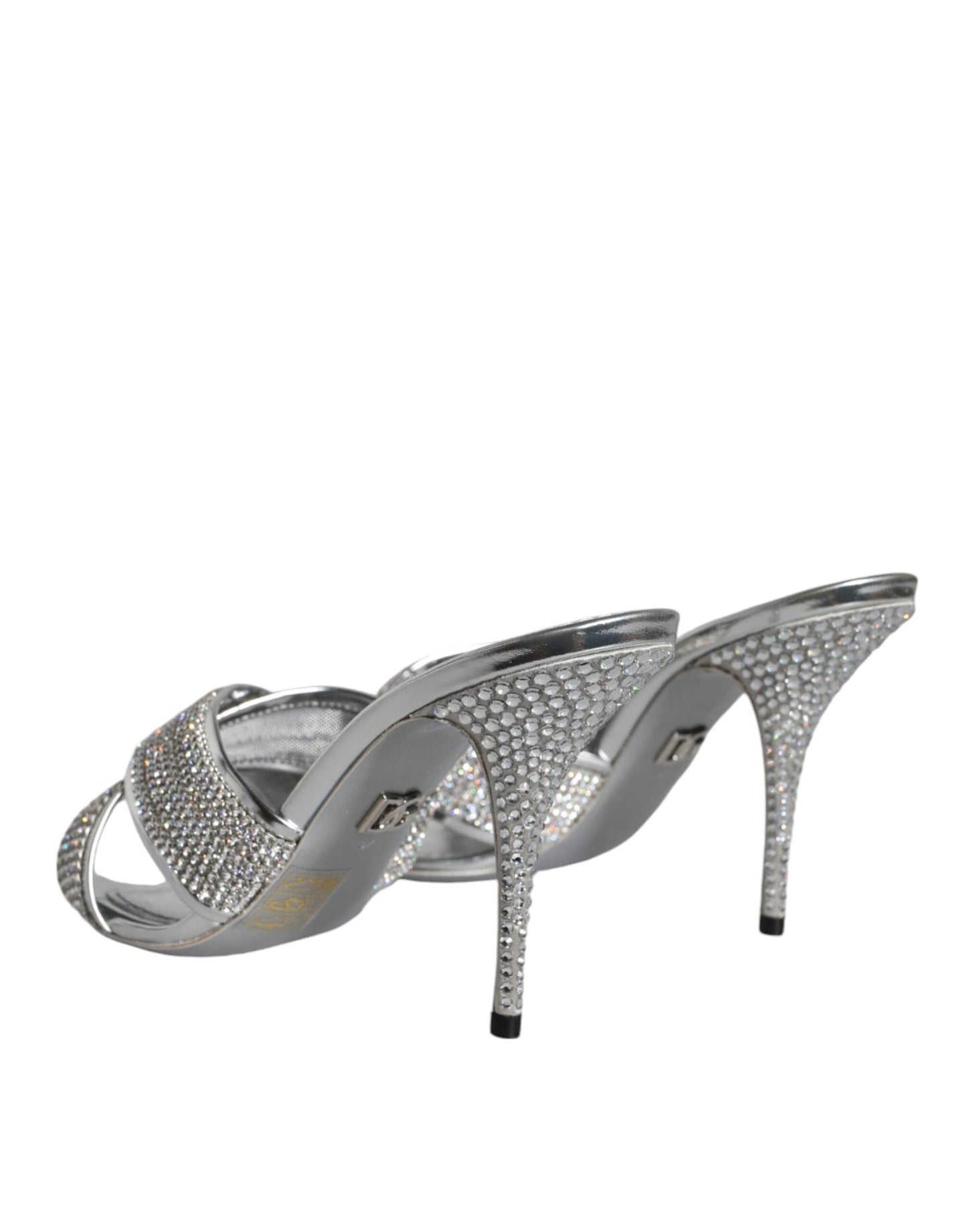 Dolce & Gabbana Silver Crystals Keira Heels Slides Shoes