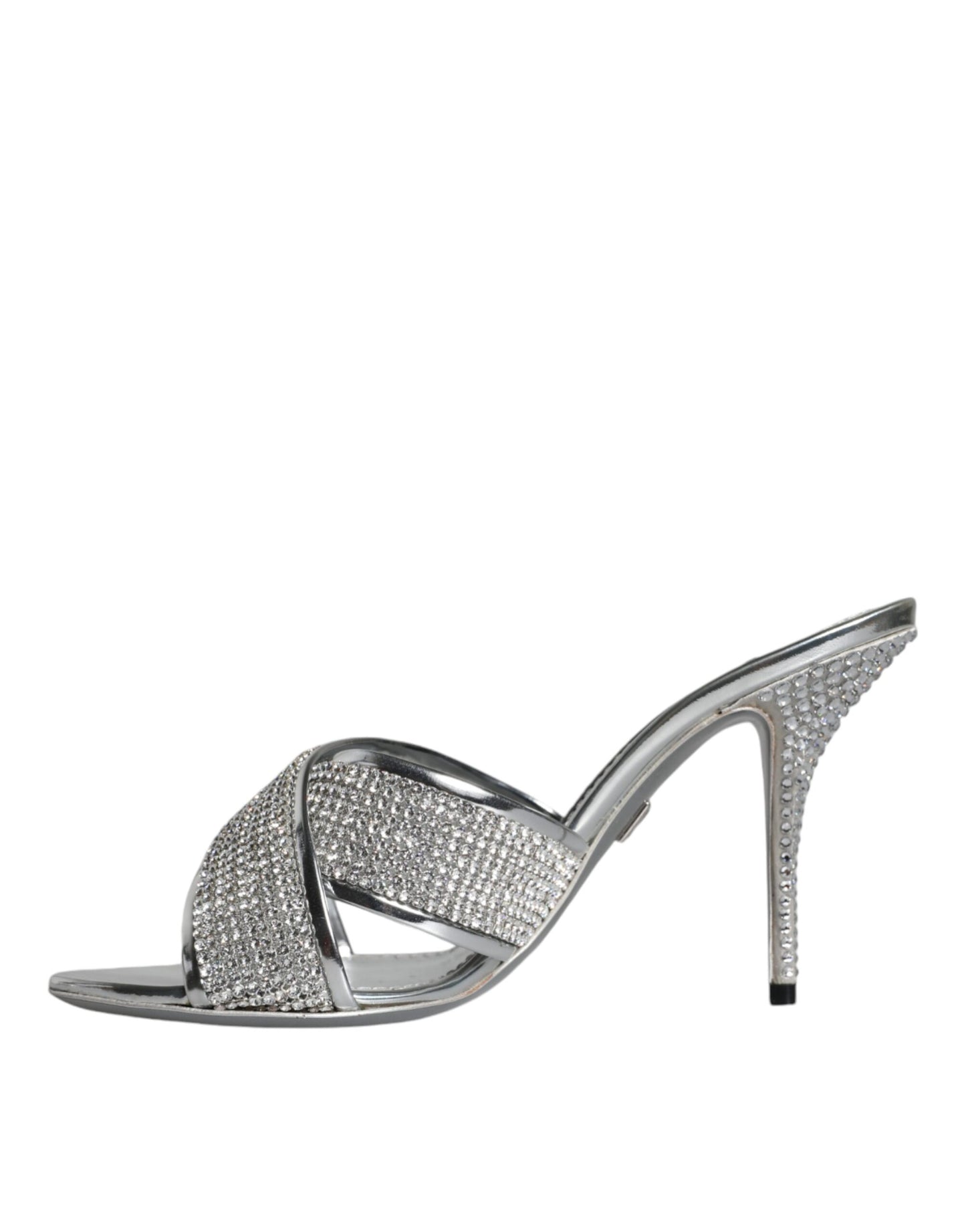 Dolce & Gabbana Silver Crystals Keira Heels Slides Shoes