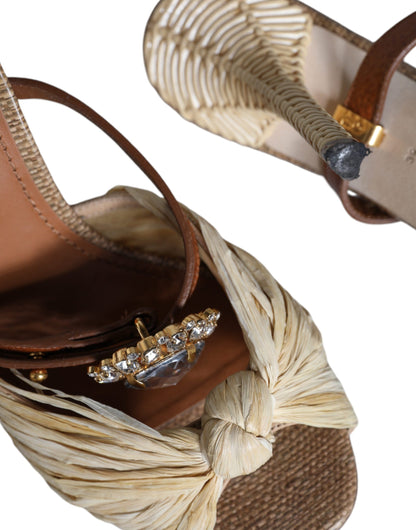 Dolce & Gabbana Multicolor Crystal Slides Heel Sandals Shoes