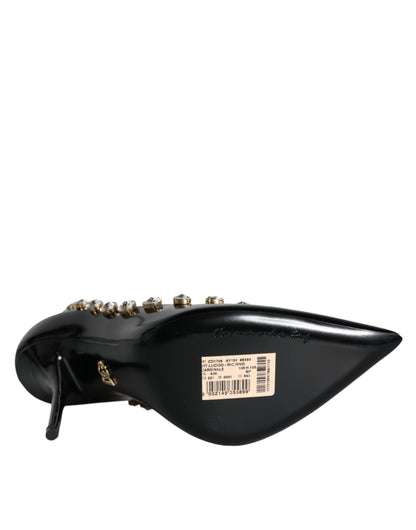 Dolce & Gabbana Black Crystals Leather High Heels Pumps Shoes