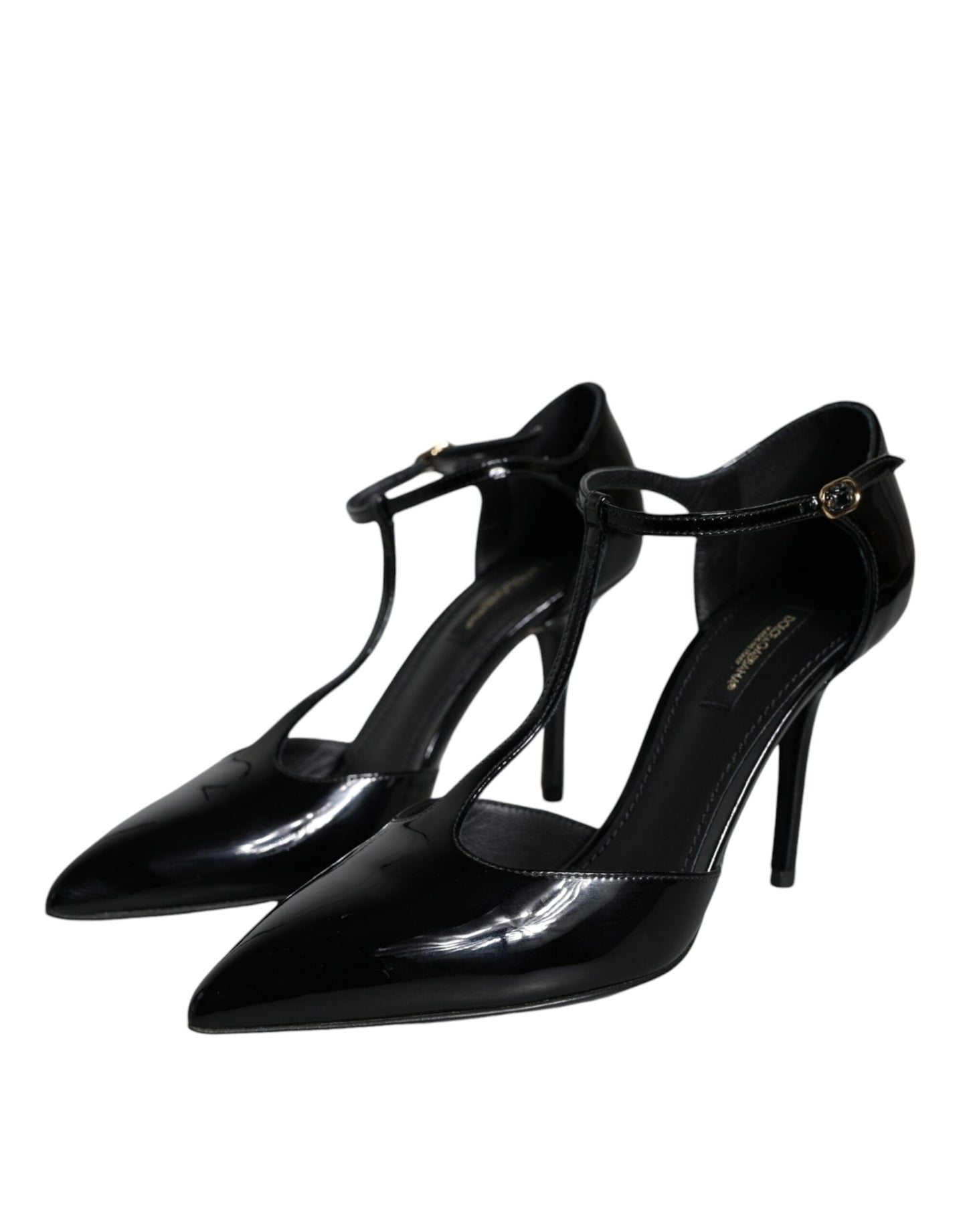 Dolce & Gabbana Black Patent Leather T-strap Heels Pumps Shoes