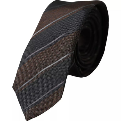 Dolce & Gabbana Brown Black Stripes Silk Adjustable Tie