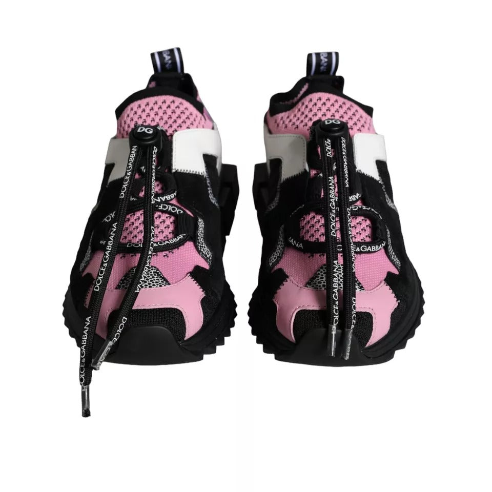 Dolce & Gabbana Black Pink Mesh Sorrento Trekking Sneakers Shoes