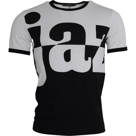 Dolce & Gabbana Black White Jazz Print Cotton Short Sleeves T-shirt