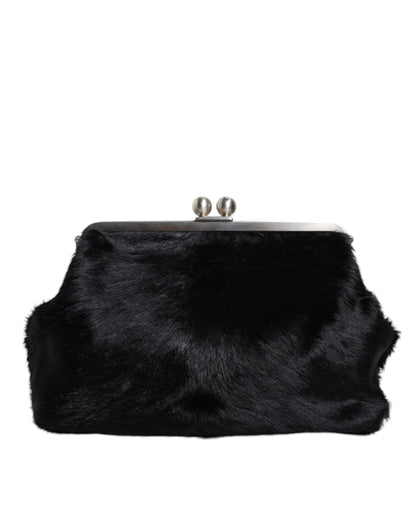 Dolce & Gabbana Black Fur Handbag Clutch Purse Pouch Bag