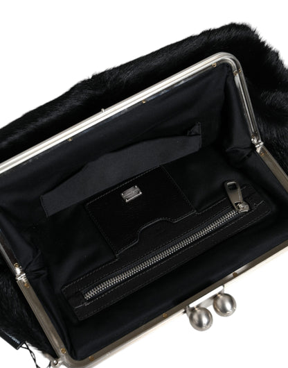 Dolce & Gabbana Black Fur Handbag Clutch Purse Pouch Bag