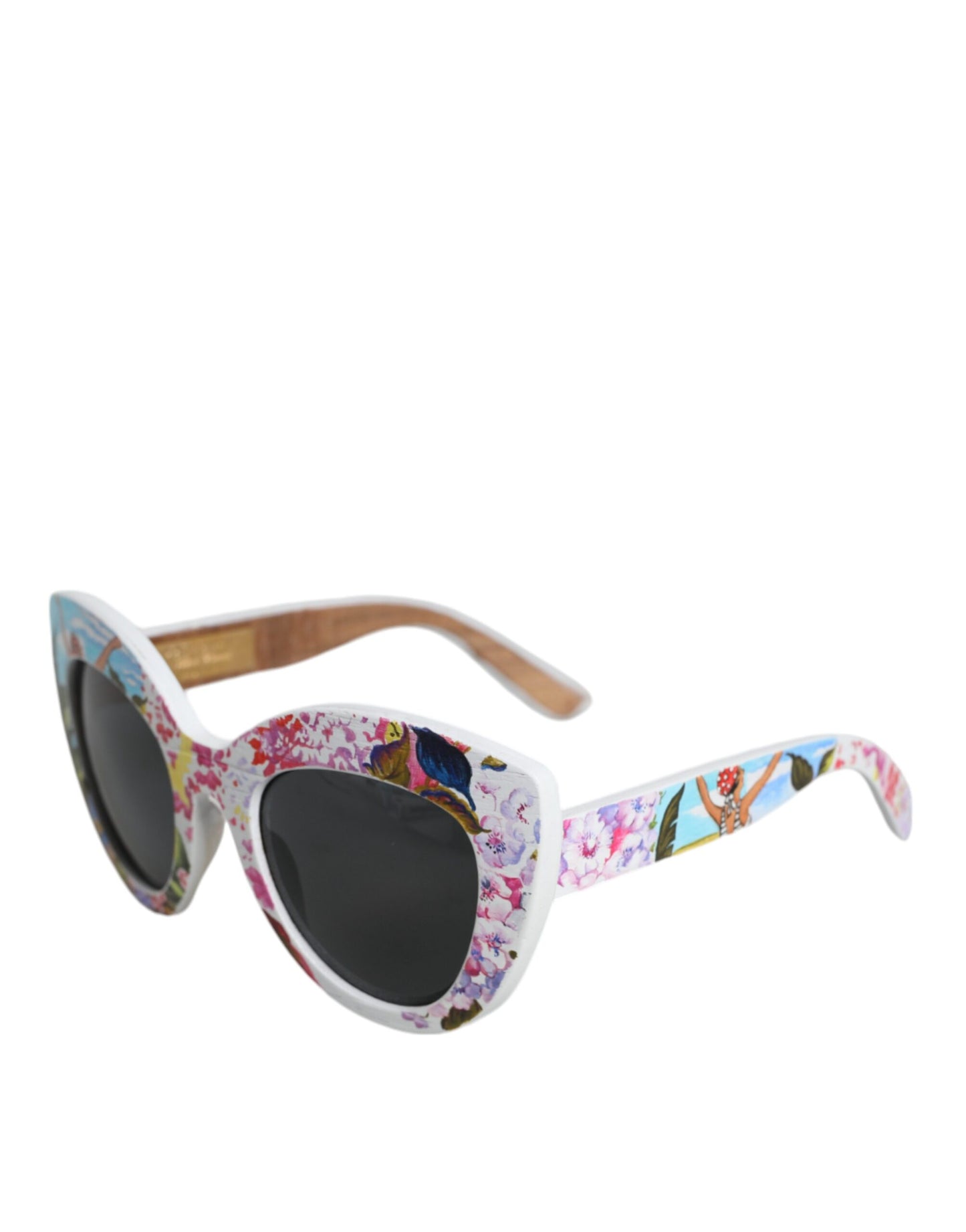 Dolce & Gabbana Multicolor Wood Crystal Brass Frame Floral Hand Paint Sunglasses