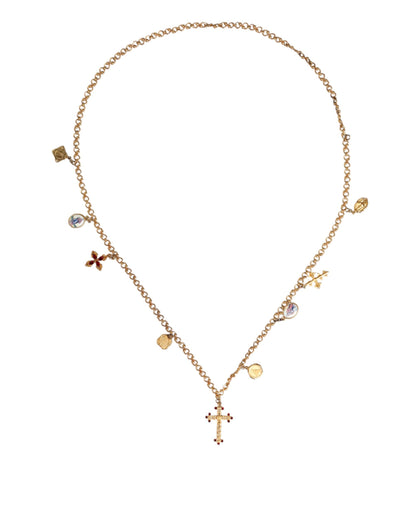 Dolce & Gabbana Gold Tone Brass Chain Religious Cross Pendant Necklace