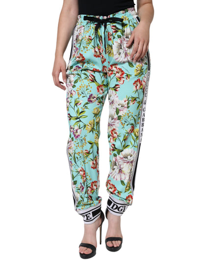 Dolce & Gabbana Green Floral Mid Waist Jogger Women Pants