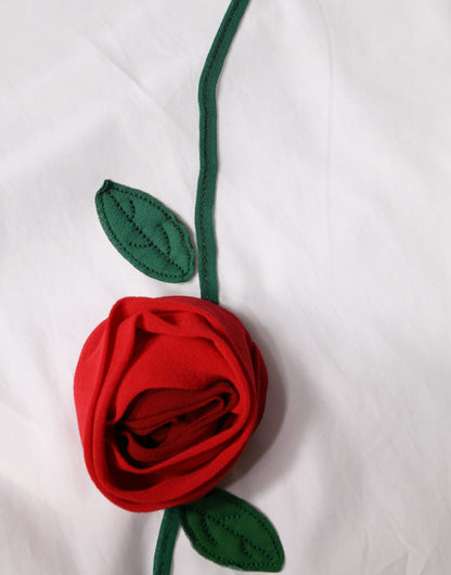 Dolce & Gabbana White Cotton Flower Applique Dress Shirt Top