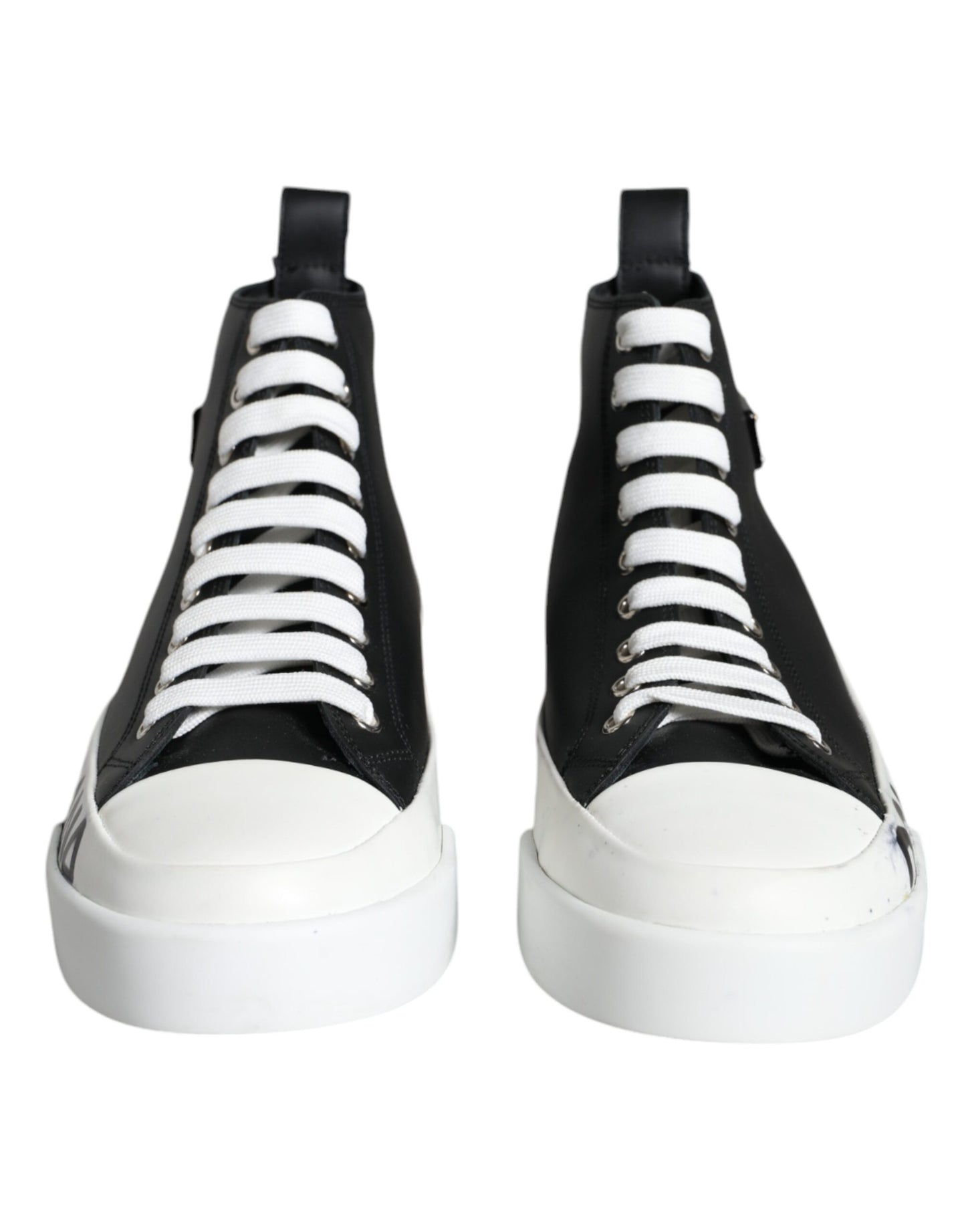 Dolce & Gabbana Black White Leather Mid Top Sneakers Shoes