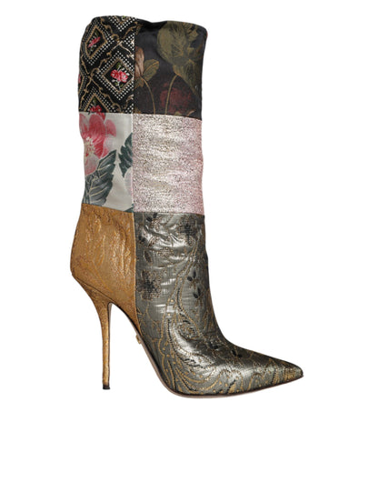 Dolce & Gabbana Multicolor Patchwork Print Heeled Boots Shoes