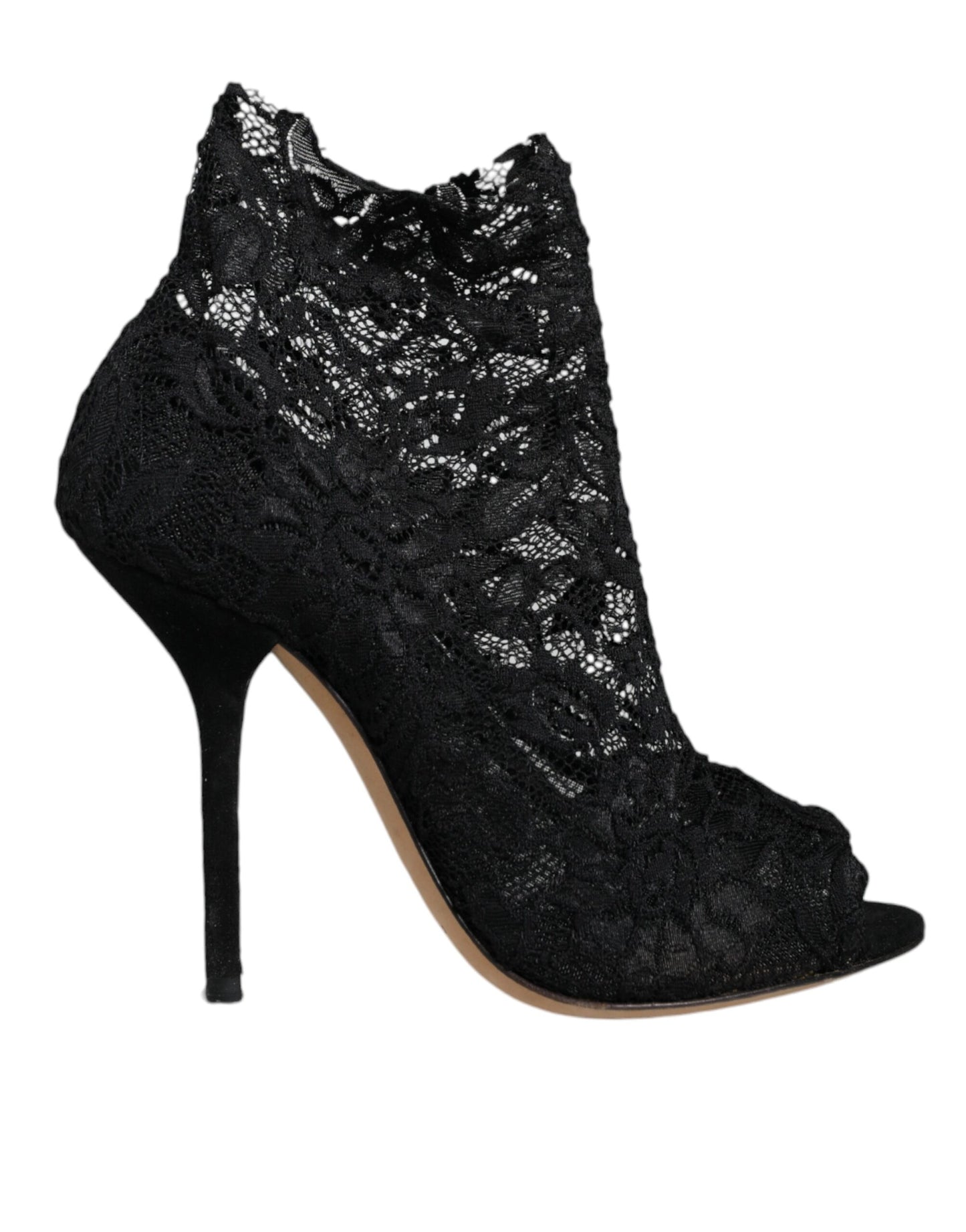 Dolce & Gabbana Black Stretch Taormina Lace Boots Shoes