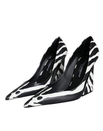 Dolce & Gabbana White Black Zebra Leather Heels Pumps Shoes