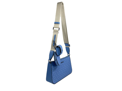 Michael Kors Jet Set Signature PVC Crossbody Tech Attachment Bag Purse Blue