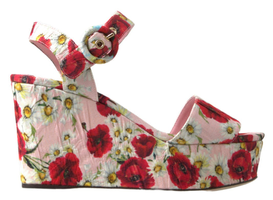 Dolce & Gabbana Floral Ankle Strap Wedge Sandals