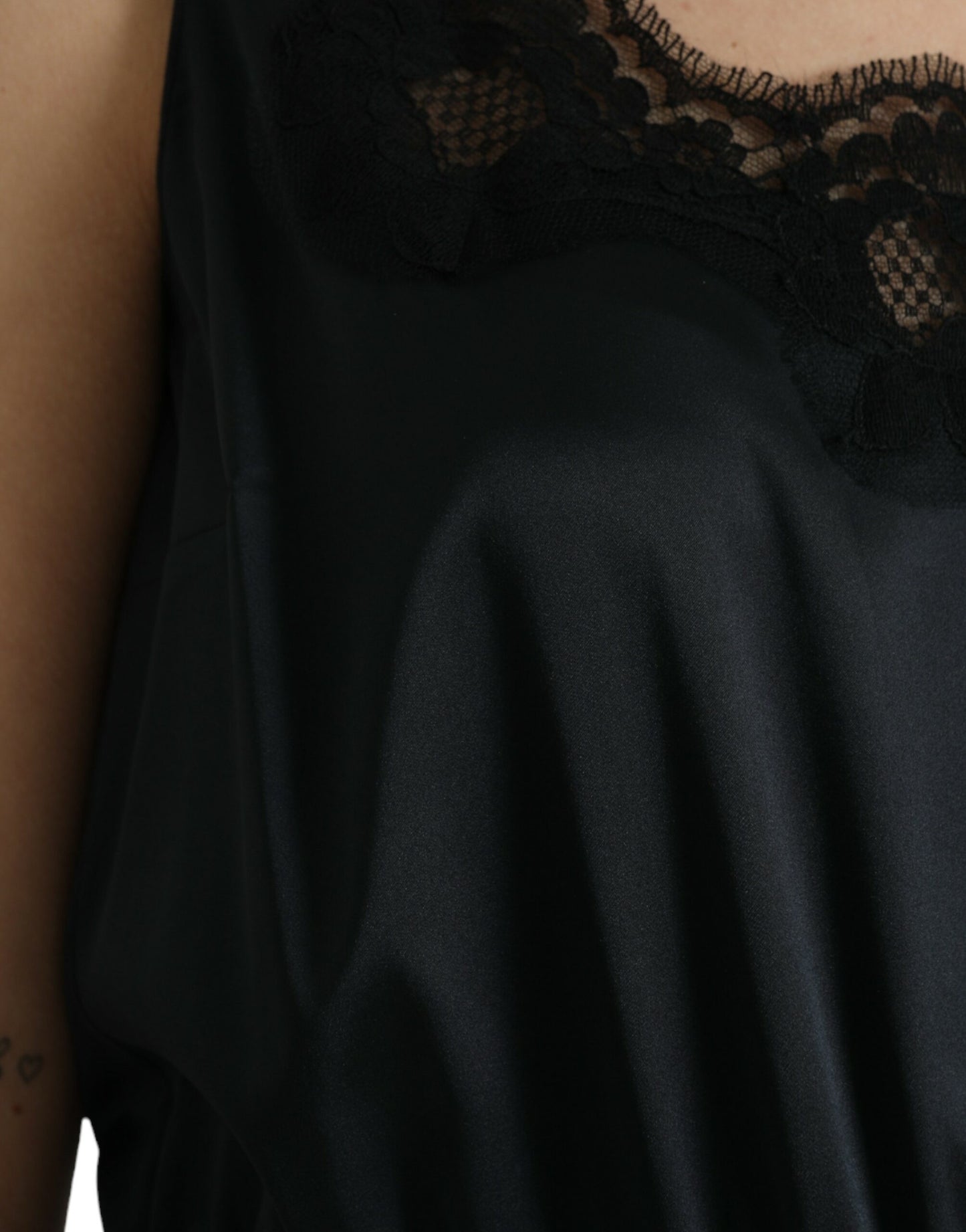 Dolce & Gabbana Black Polyester Lace Trim Sheath Midi Dress