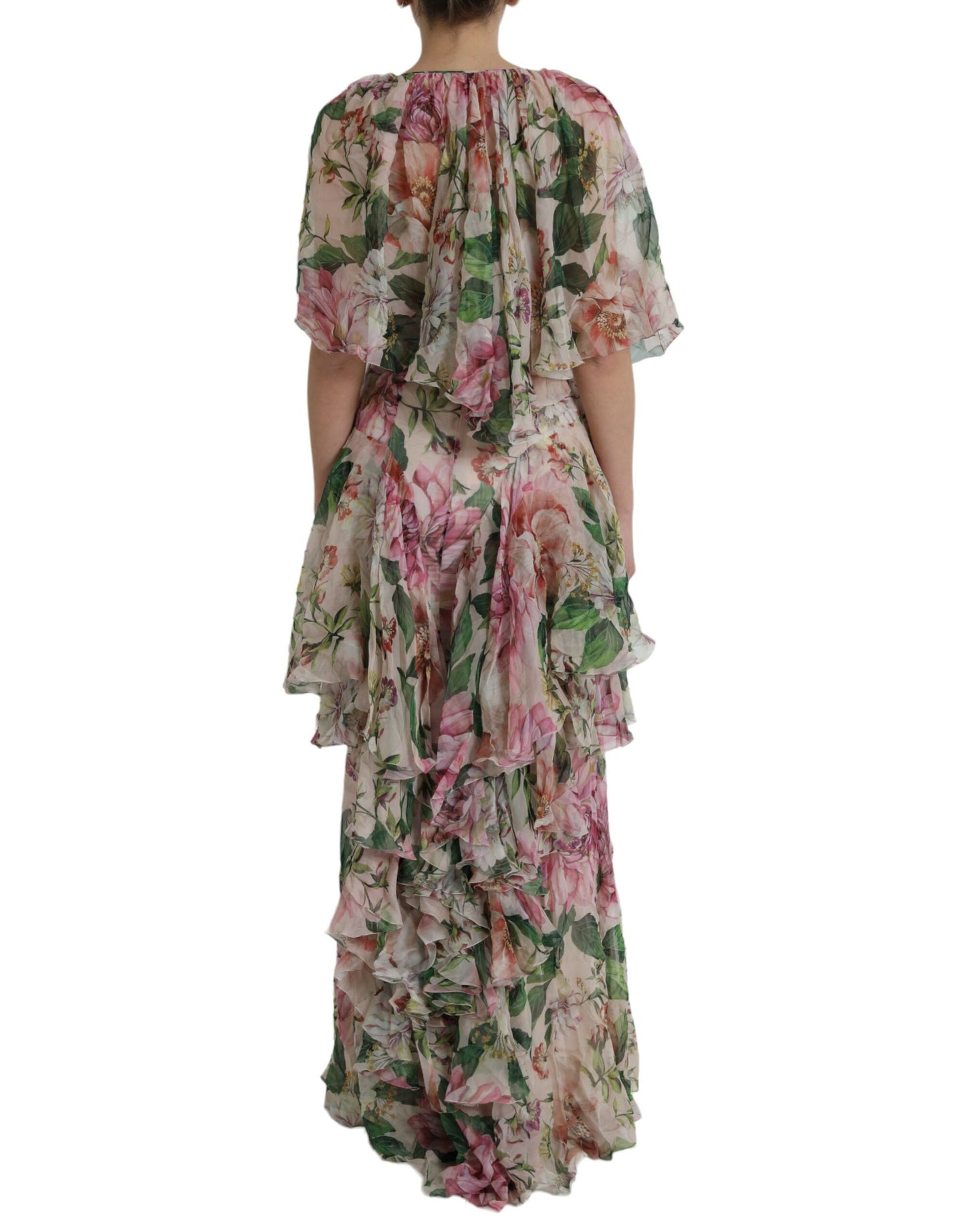 Dolce & Gabbana Multicolor Floral Silk Tiered Long Maxi Dress