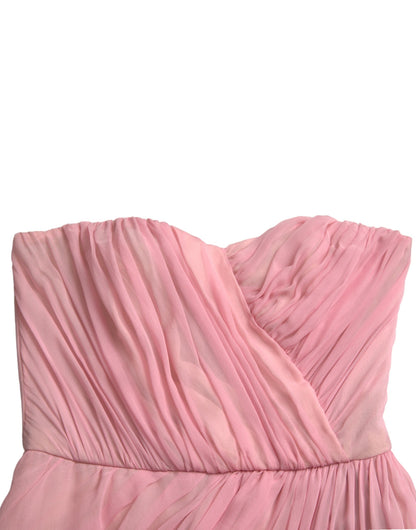 Dolce & Gabbana Pink Silk Strapless Maxi A-line Gown Dress